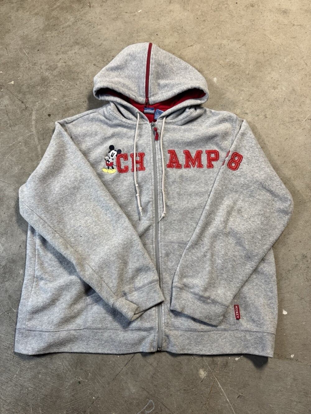 Vintage Disney Mickey Mouse Champ Fleece Full Zip Hoodie Womens XL